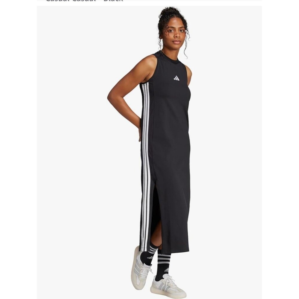 adidas Black Cotton Jersey Maxi Tank Dress Women's Medium Sleeveless
